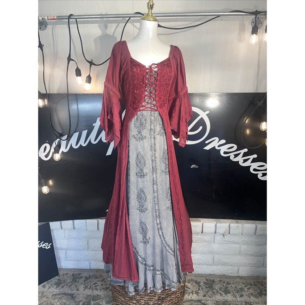 Burgundy Festival Fairy Ren Corset Handmade Jacket Lace up Fairycore Size 1X/2X - Picture 6 of 12